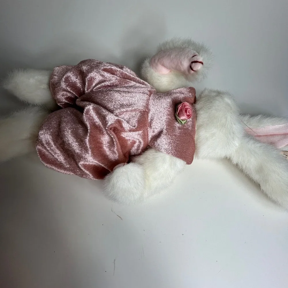 Ty Attic Treasures White Bunny Rabbit Sara Plush Pink Velvet Rose 1993 Vintage‎